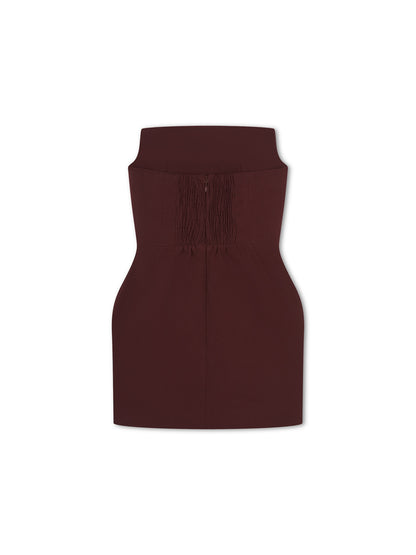 'SERAFINA' EXAGGERATED SQUARE BANDEAU BOW DETAIL MINI DRESS BURGUNDY