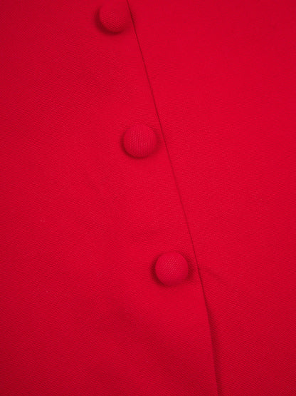 'MARILYN' EXAGGERATED SQUARE BANDEAU BUTTON DETAIL MIDI DRESS RED