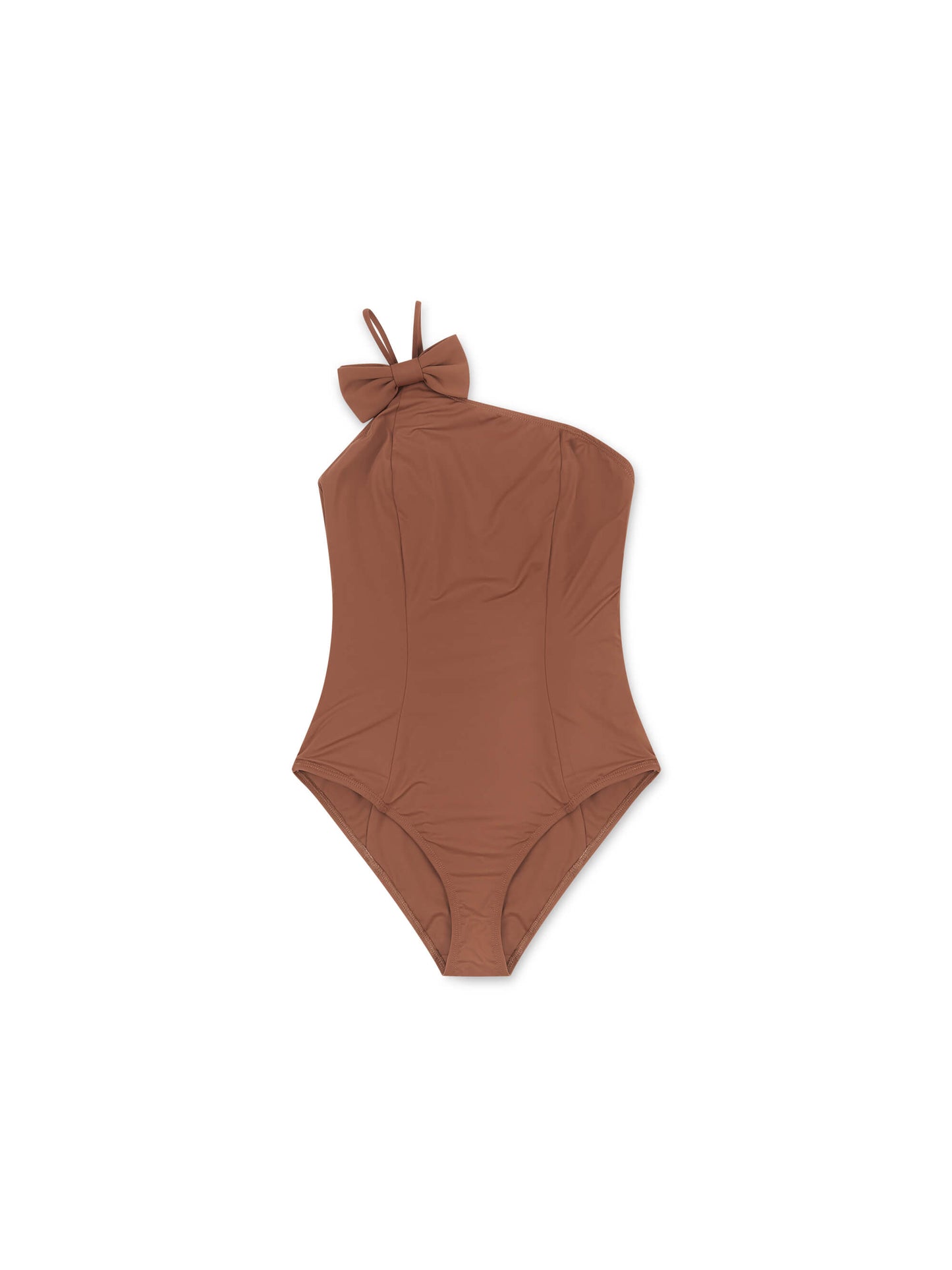 'VIENNA' ONE SHOULDER BOW DETAIL SWIMSUIT BROWN