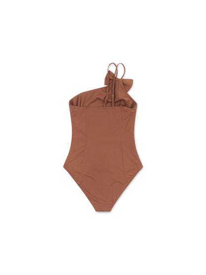 'VIENNA' ONE SHOULDER BOW DETAIL SWIMSUIT BROWN