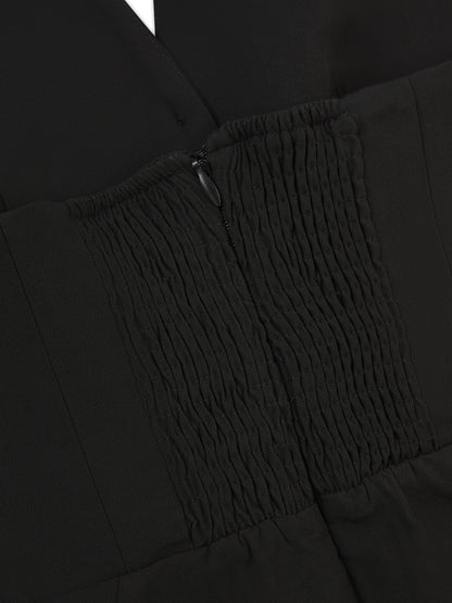 'MARILYN' EXAGGERATED SQUARE BANDEAU BUTTON DETAIL MIDI DRESS BLACK