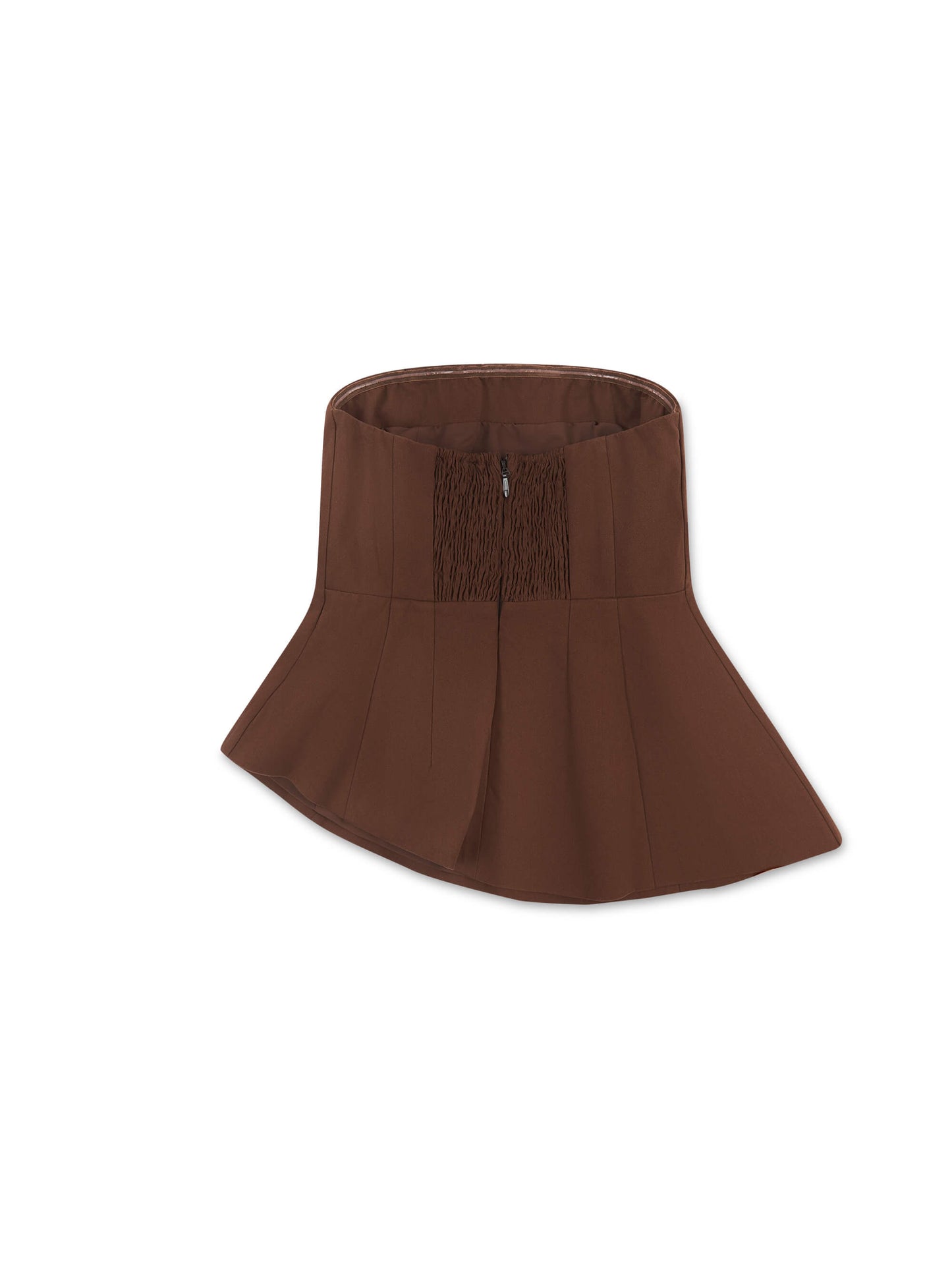 'VALENTINA' STRUCTURED BANDEAU ASYMMETRIC HEM TOP BROWN
