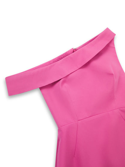 'JACKIE O' OFF THE SHOULDER HOURGLASS MIDI DRESS PINK