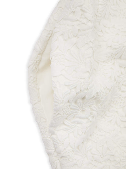 'MARILYN' EXAGGERATED SQUARE BANDEAU BUTTON DETAIL MIDI DRESS WHITE