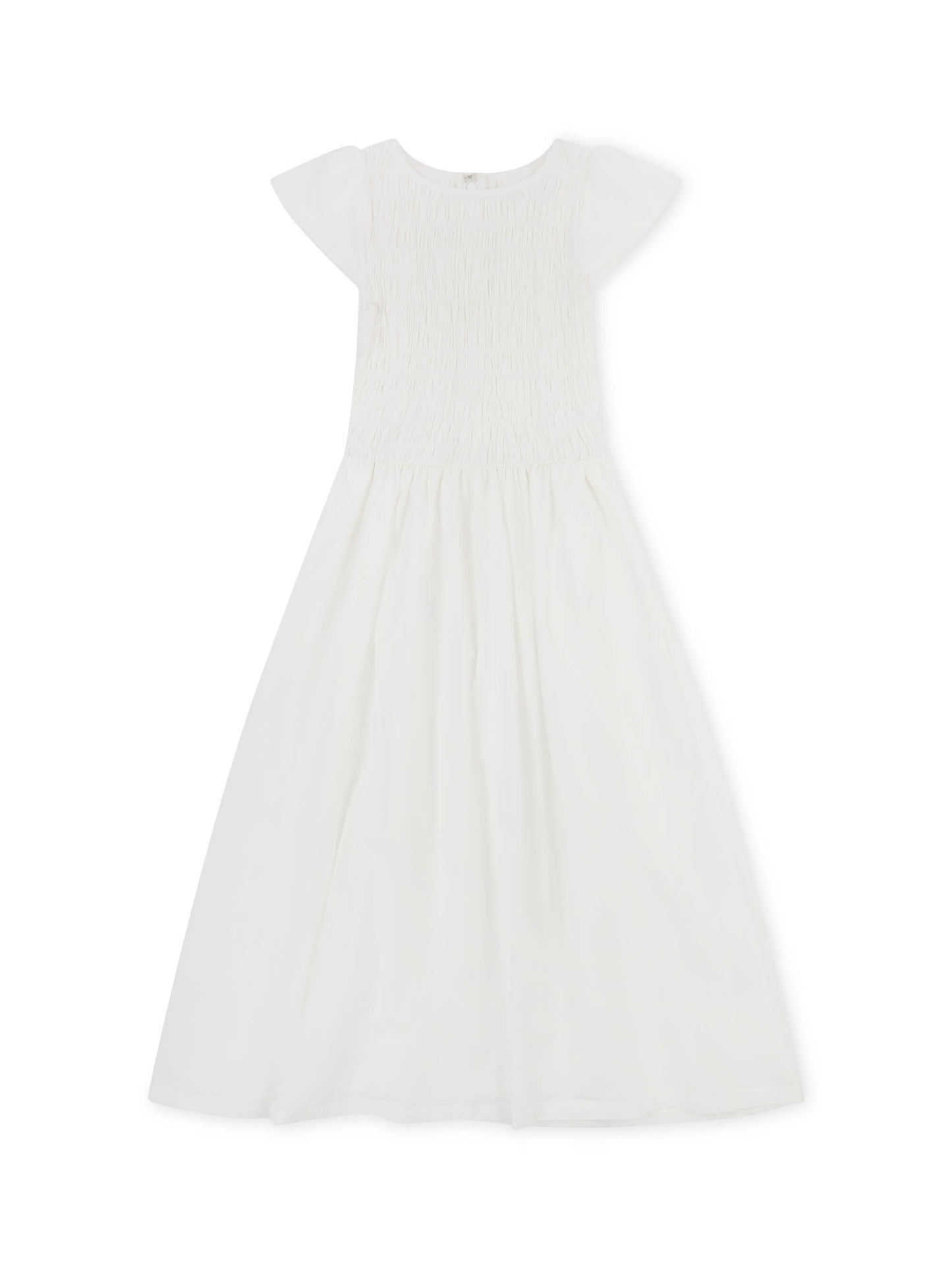'ELIZABETH' SHIRRED BODICE SHORT SLEEVE MIDAXI DRESS WHITE