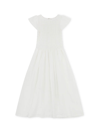 'ELIZABETH' SHIRRED BODICE SHORT SLEEVE MIDAXI DRESS WHITE