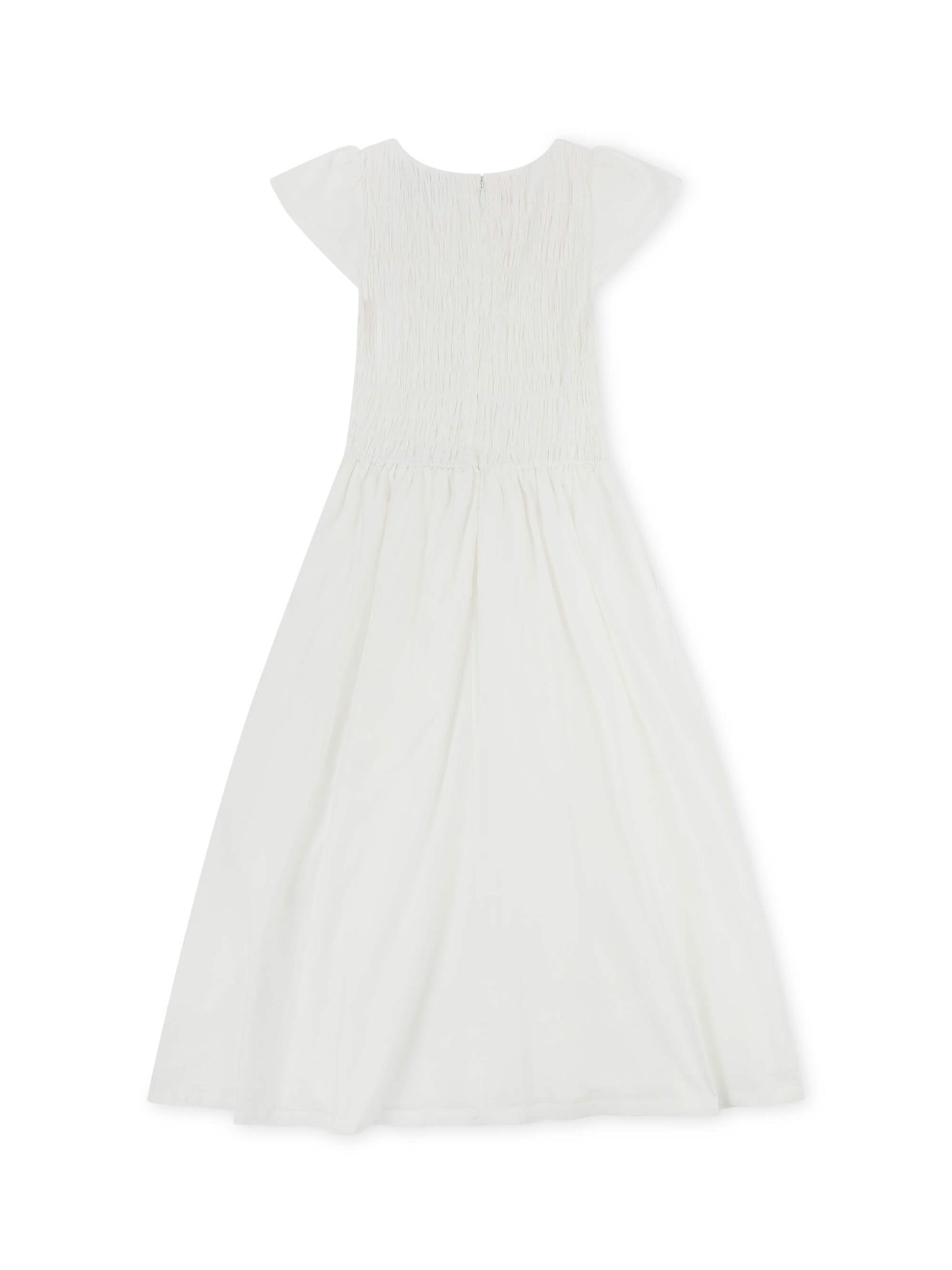'ELIZABETH' SHIRRED BODICE SHORT SLEEVE MIDAXI DRESS WHITE