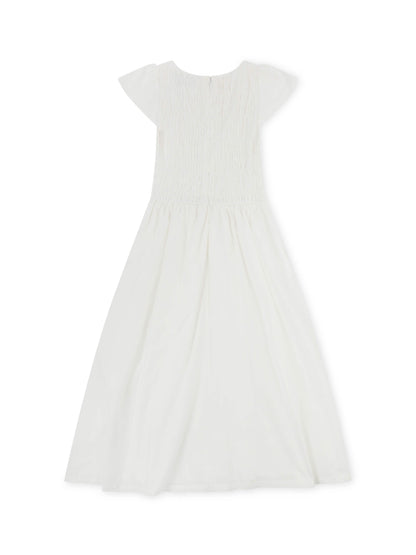 'ELIZABETH' SHIRRED BODICE SHORT SLEEVE MIDAXI DRESS WHITE
