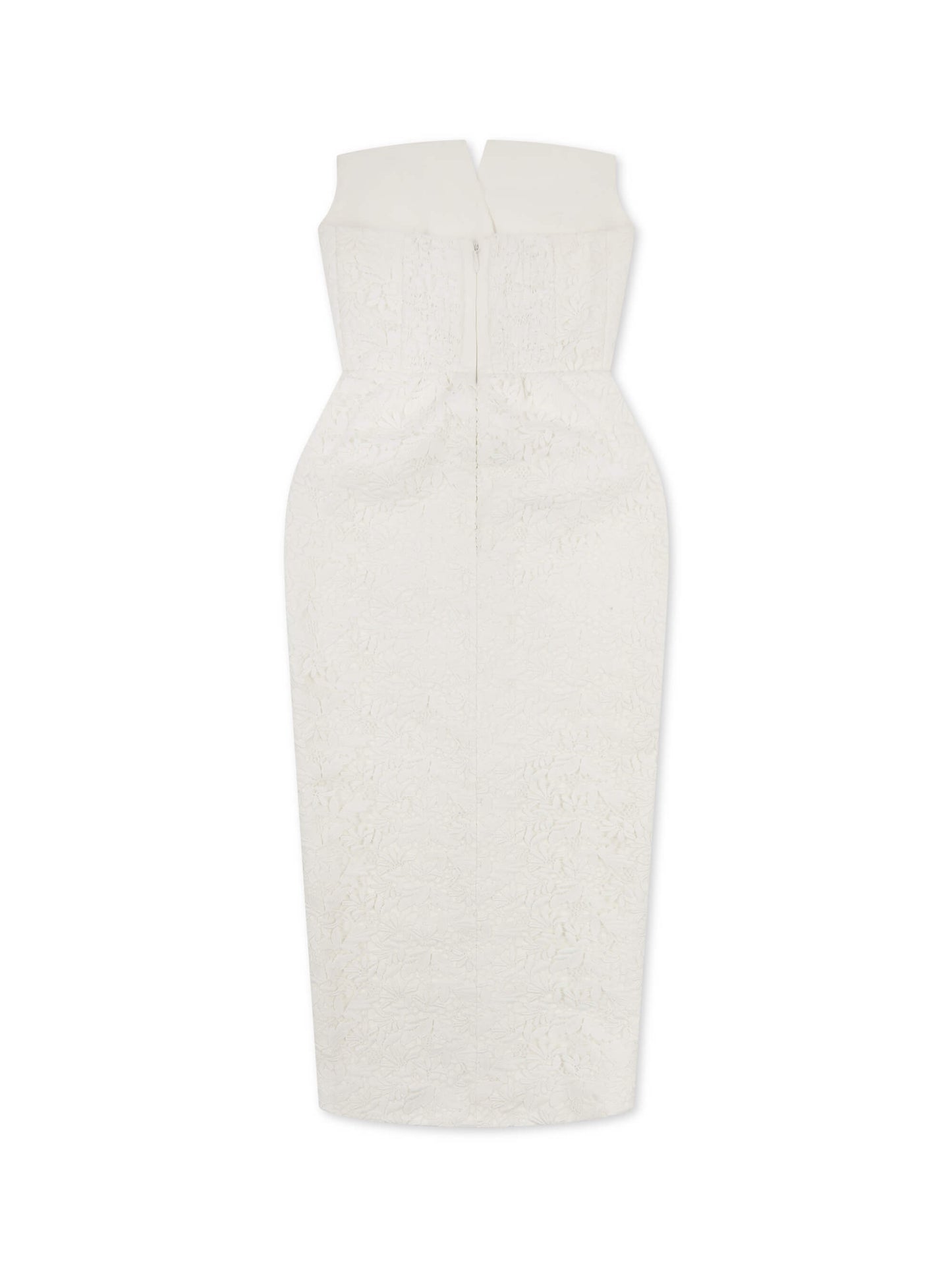 'MARILYN' EXAGGERATED SQUARE BANDEAU BUTTON DETAIL MIDI DRESS WHITE