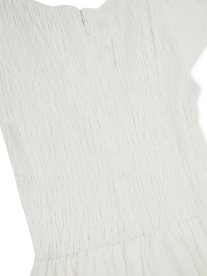 'ELIZABETH' SHIRRED BODICE SHORT SLEEVE MIDAXI DRESS WHITE