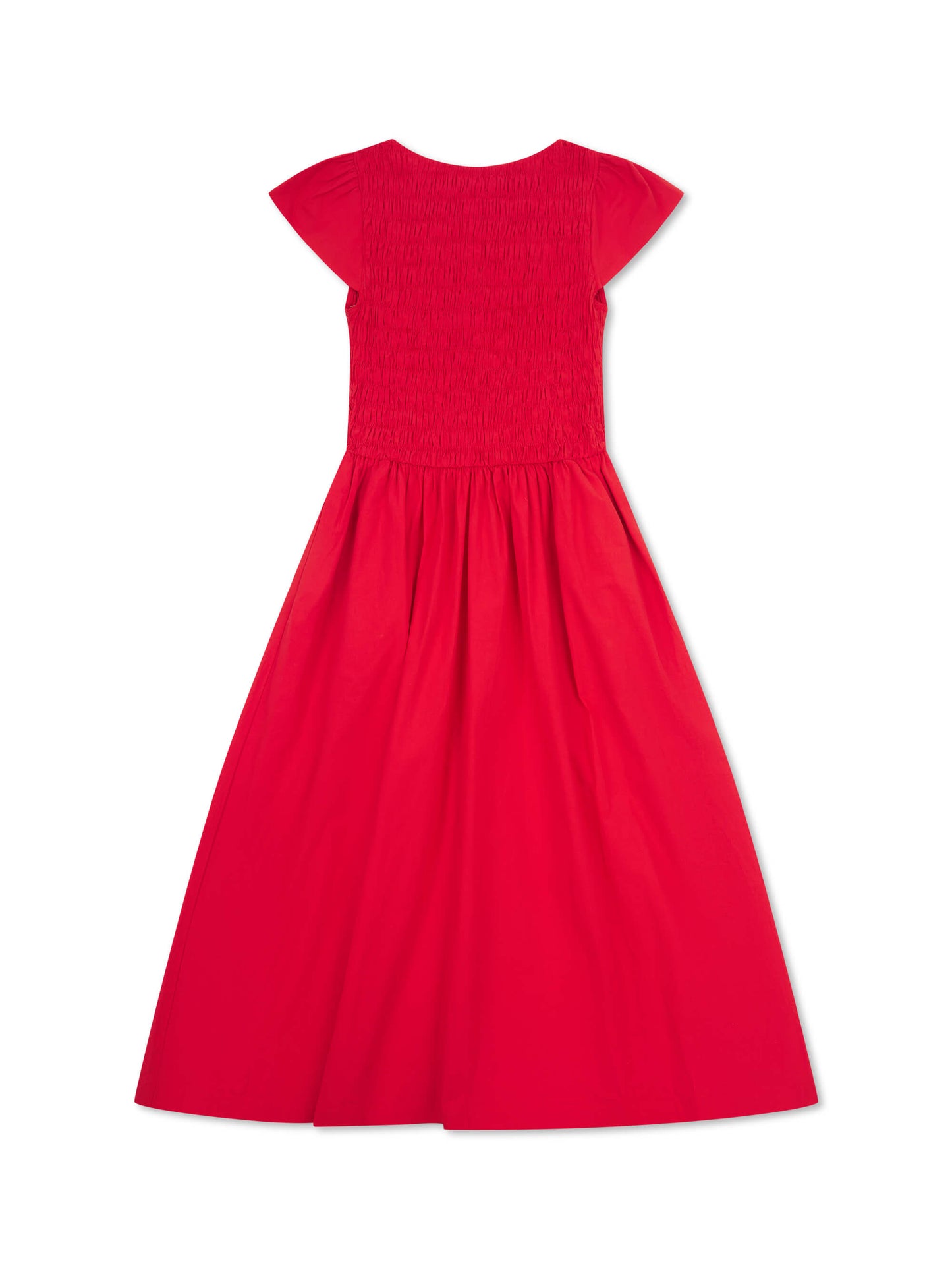 'ELIZABETH' SHIRRED BODICE SHORT SLEEVE MIDAXI DRESS RED