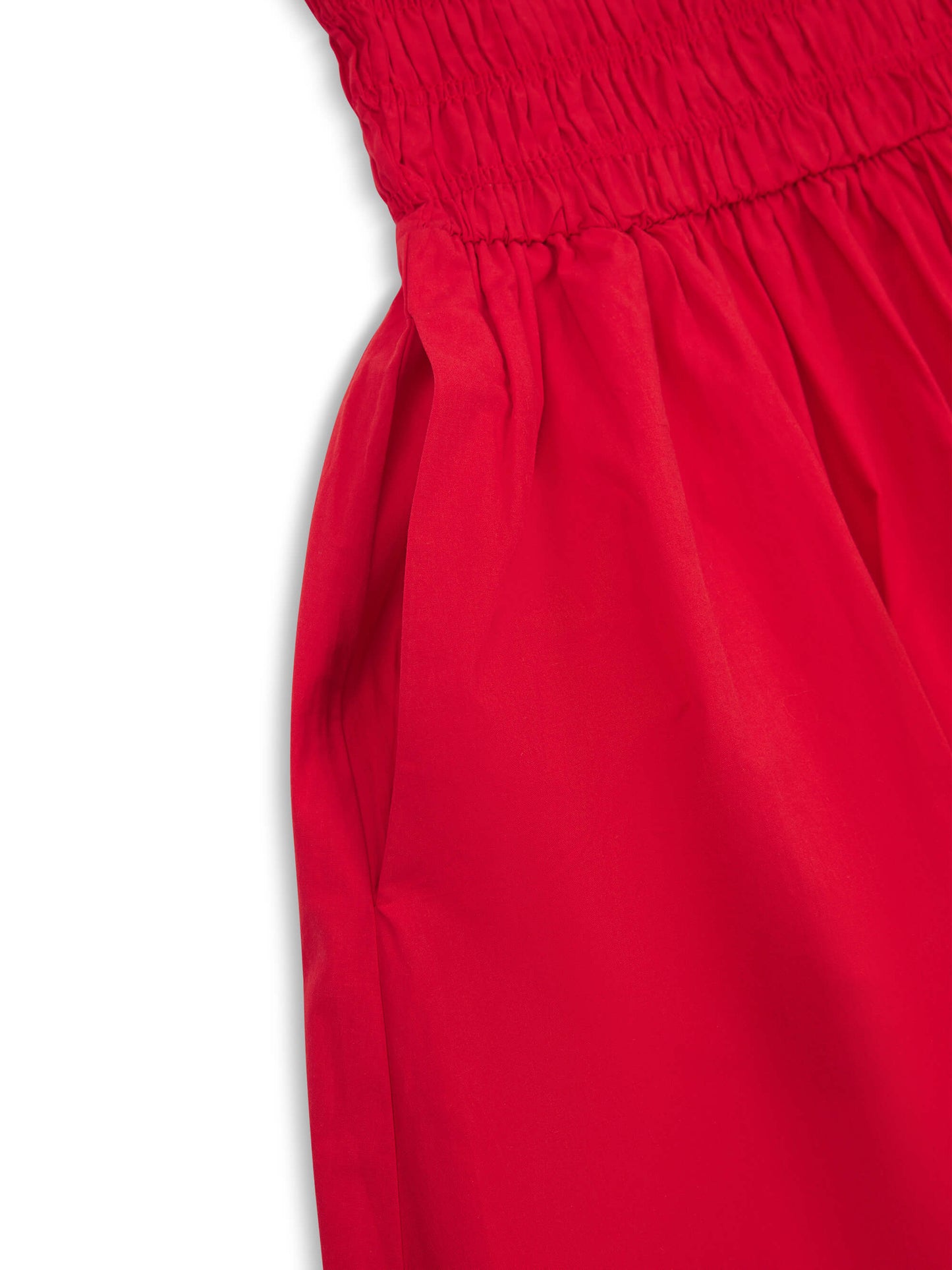 'ELIZABETH' SHIRRED BODICE SHORT SLEEVE MIDAXI DRESS RED
