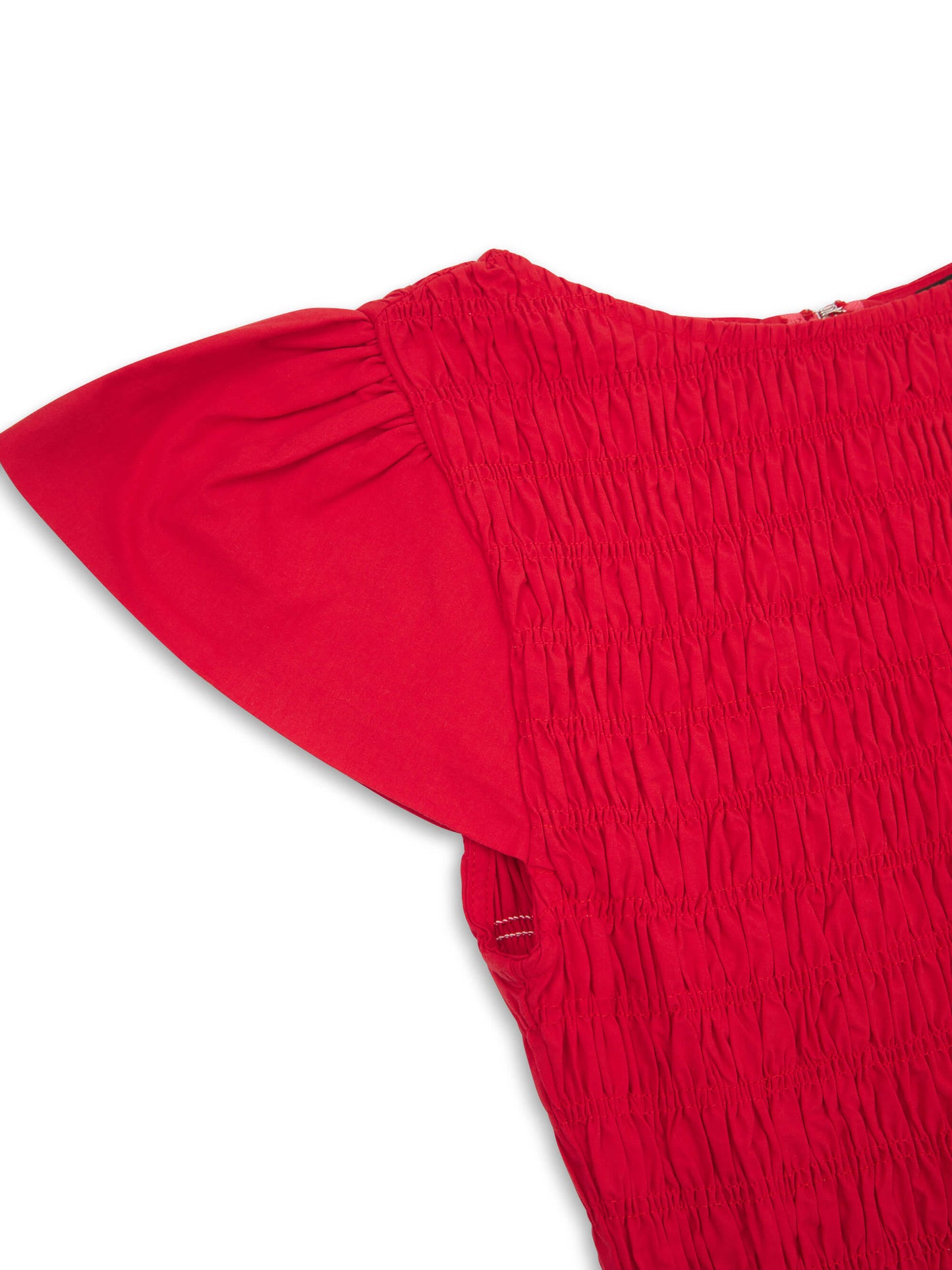 'ELIZABETH' SHIRRED BODICE SHORT SLEEVE MIDAXI DRESS RED