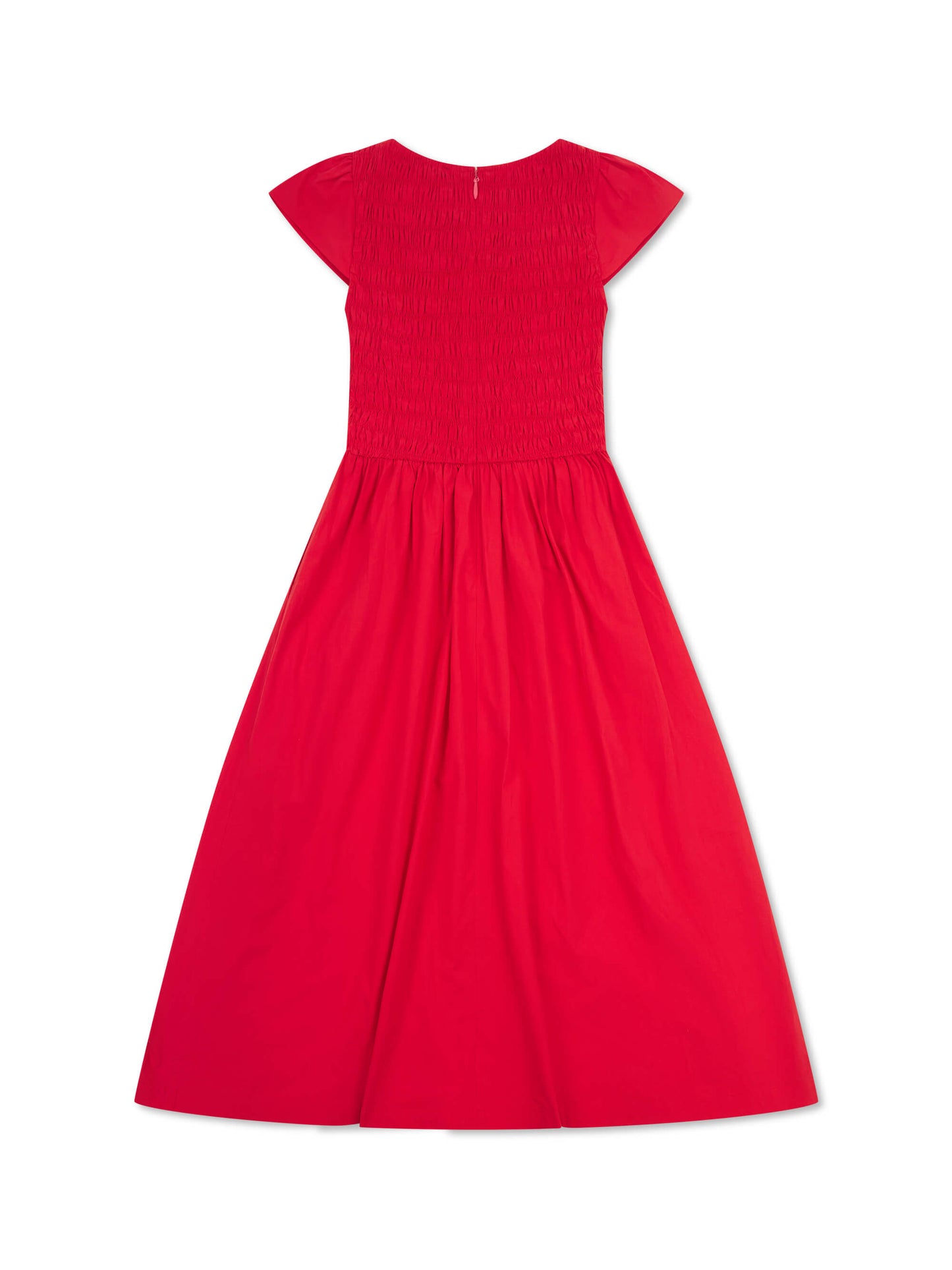 'ELIZABETH' SHIRRED BODICE SHORT SLEEVE MIDAXI DRESS RED