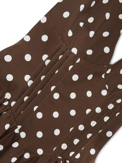 'PRETTY WOMAN' POLKA DOT HALTER NECK CORSET MIDI DRESS BROWN