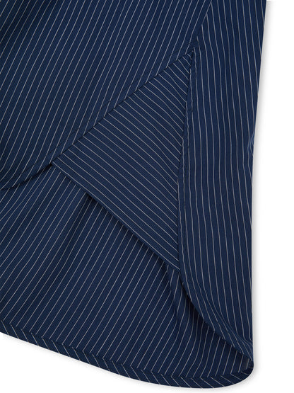 ‘EASY DOES IT’ OVERSIZED STRIPE COTTON BOX PLEAT SHIRT NAVY