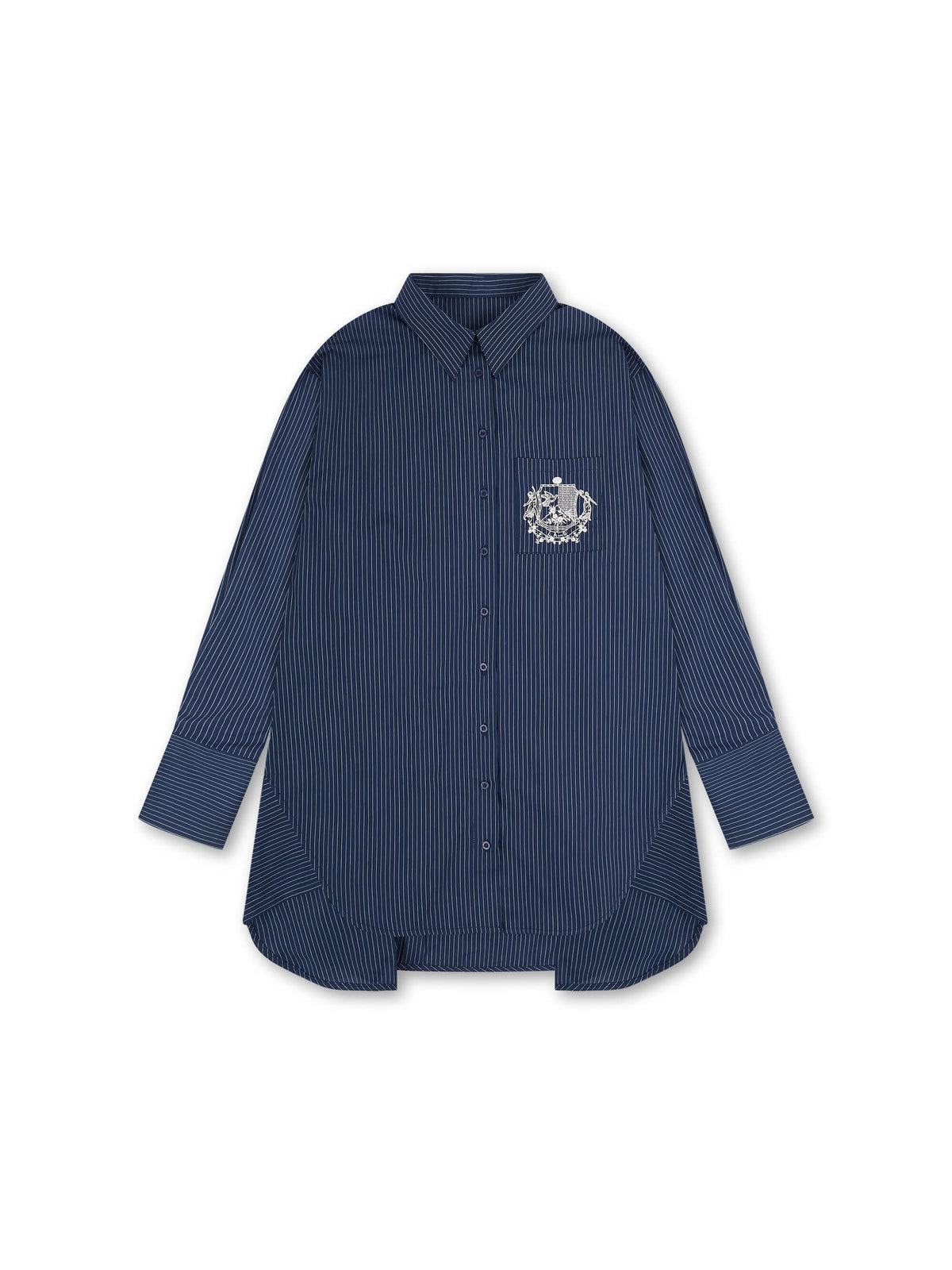‘EASY DOES IT’ OVERSIZED STRIPE COTTON BOX PLEAT SHIRT NAVY