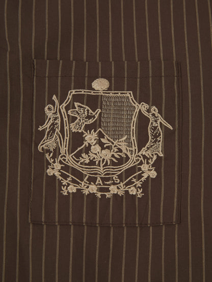 ‘EASY DOES IT’ STRIPE COTTON BOX PLEAT SHIRT BROWN