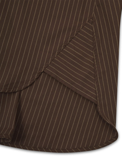 ‘EASY DOES IT’ STRIPE COTTON BOX PLEAT SHIRT BROWN