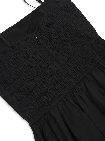 'OFF CAMPUS' SHIRRED BODICE BALLOON LEG JUMPSUIT BLACK