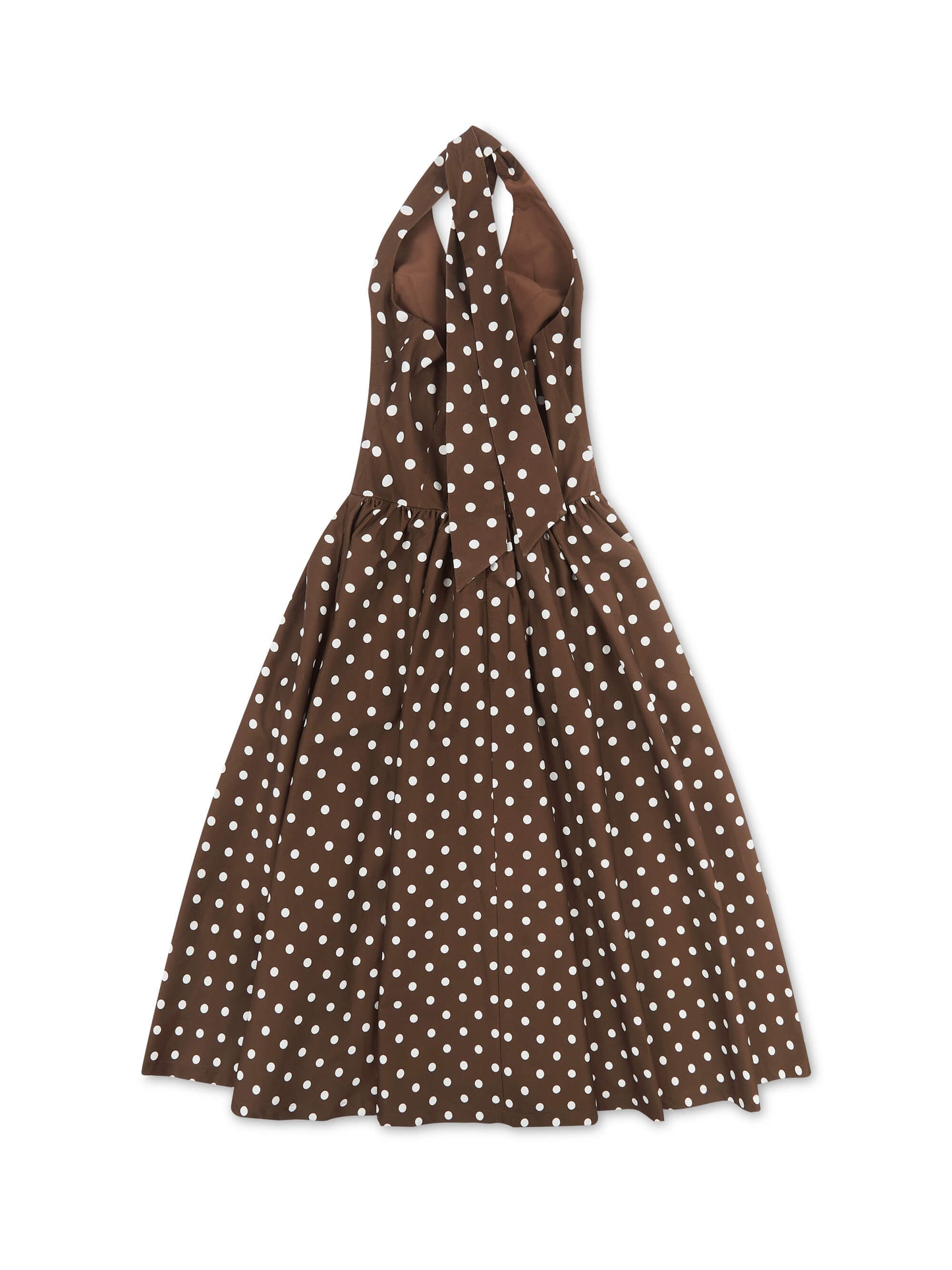 'PRETTY WOMAN' POLKA DOT HALTER NECK CORSET MIDI DRESS BROWN