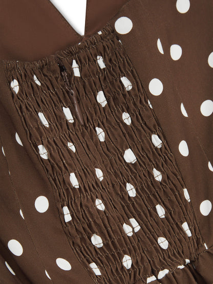 'PRETTY WOMAN' POLKA DOT HALTER NECK CORSET MIDI DRESS BROWN