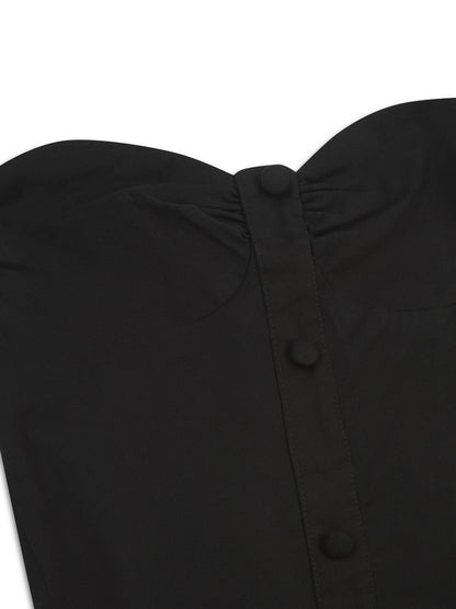 'BRIDGET' BUTTON THROUGH GATHERED MIDI DRESS BLACK