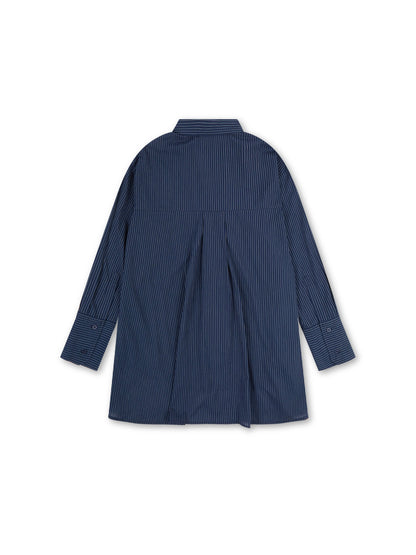 ‘EASY DOES IT’ OVERSIZED STRIPE COTTON BOX PLEAT SHIRT NAVY