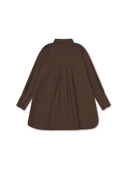 ‘EASY DOES IT’ STRIPE COTTON BOX PLEAT SHIRT BROWN