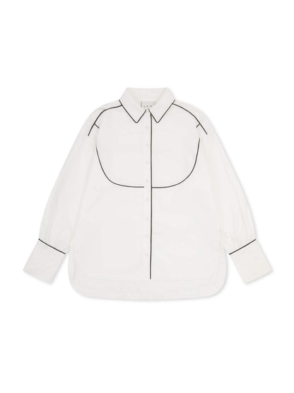 'BESETTE' OVERSIZED COTTON SHIRT WITH CONTRAST PIPING WHITE
