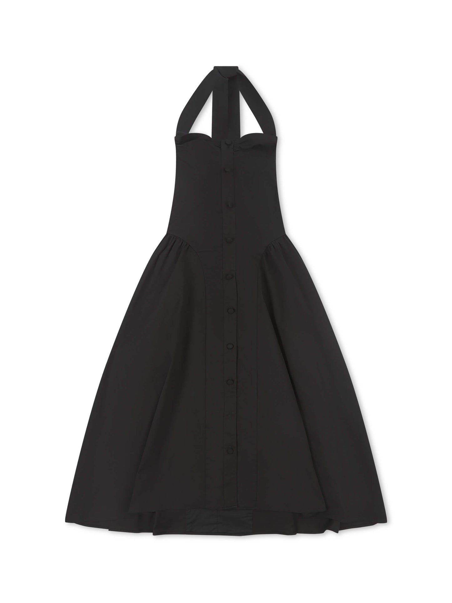 'BRIDGET' BUTTON THROUGH GATHERED MIDI DRESS BLACK