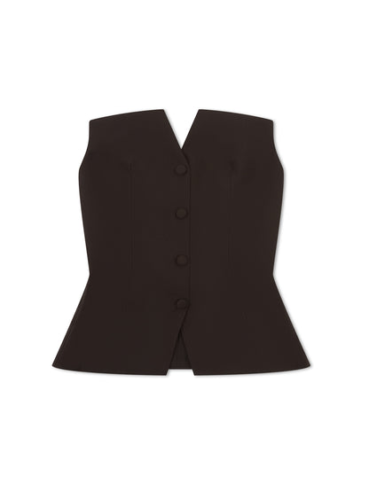 'BLAIR' EXAGGERATED SQUARE NECK BANDEAU TOP BROWN