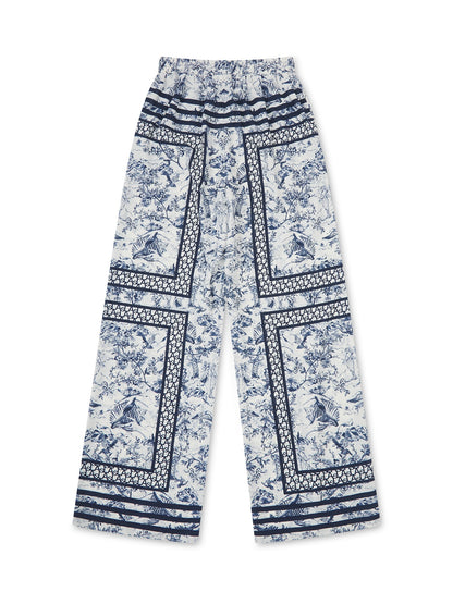 LAS SIGNATURE SCARF PRINT TROUSERS NAVY