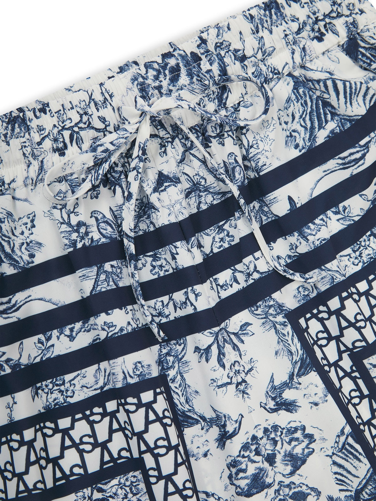 LAS SIGNATURE SCARF PRINT TROUSERS NAVY