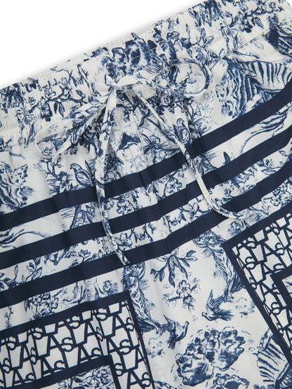 LAS SIGNATURE SCARF PRINT TROUSERS NAVY