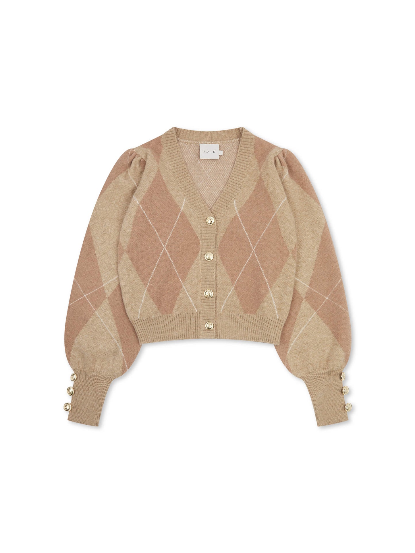 ‘PICTURE PERFECT’ ARGYLE DIAMOND KNIT CARDIGAN CAMEL