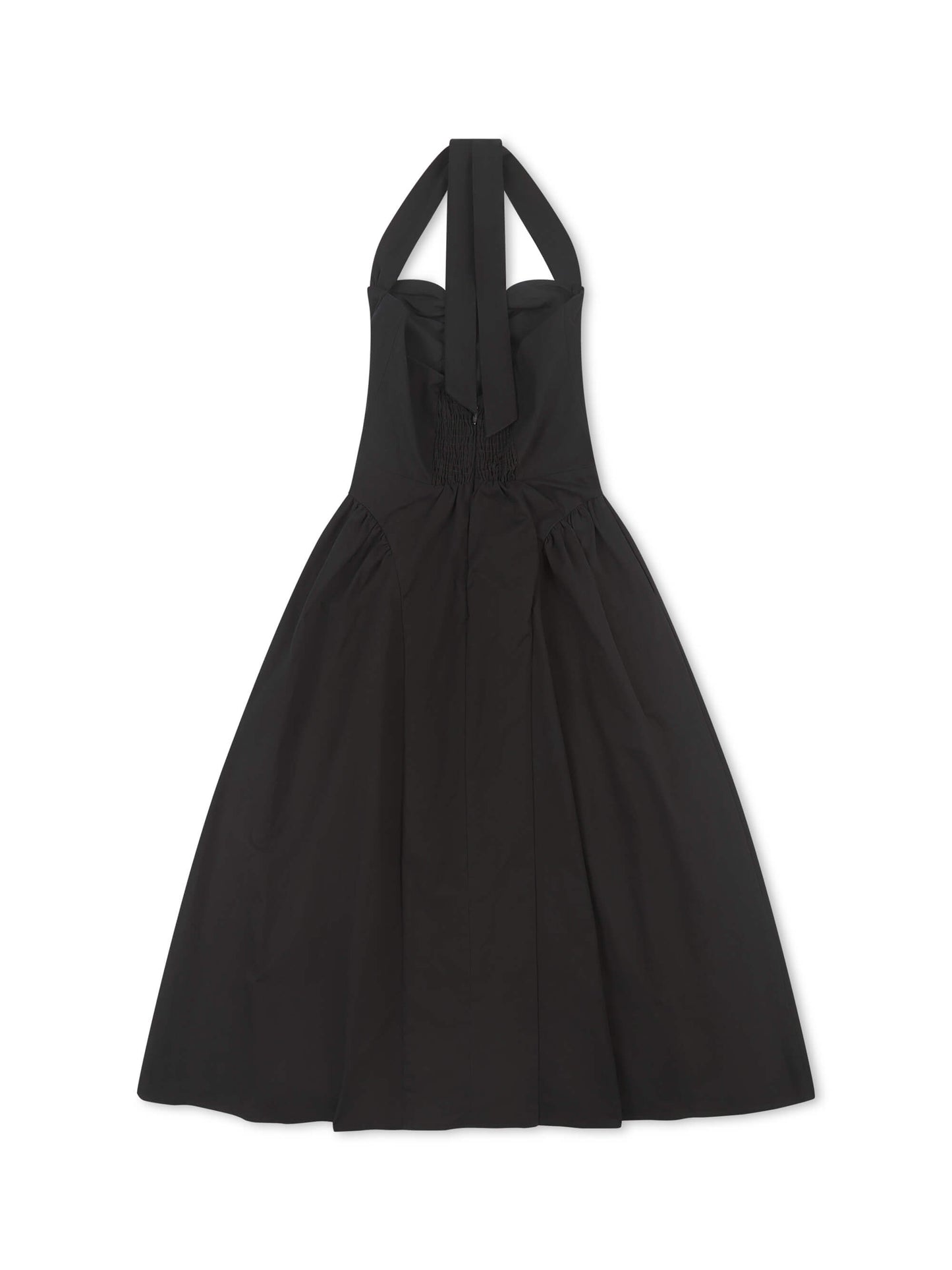 'BRIDGET' BUTTON THROUGH GATHERED MIDI DRESS BLACK