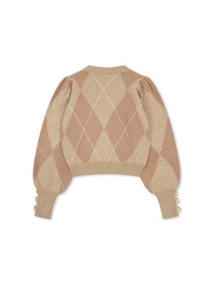 ‘PICTURE PERFECT’ ARGYLE DIAMOND KNIT CARDIGAN CAMEL
