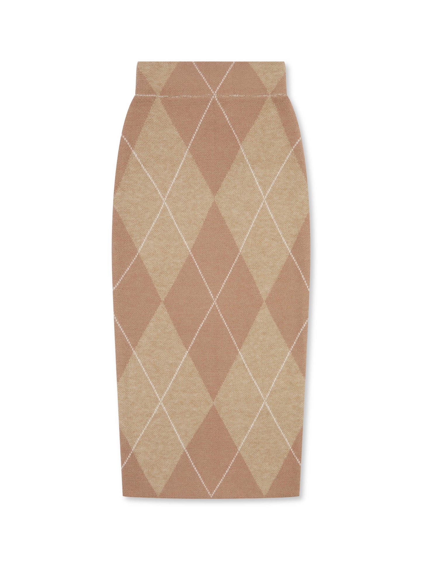 ‘PICTURE PERFECT’ ARGYLE DIAMOND KNIT COLUMN SKIRT CAMEL