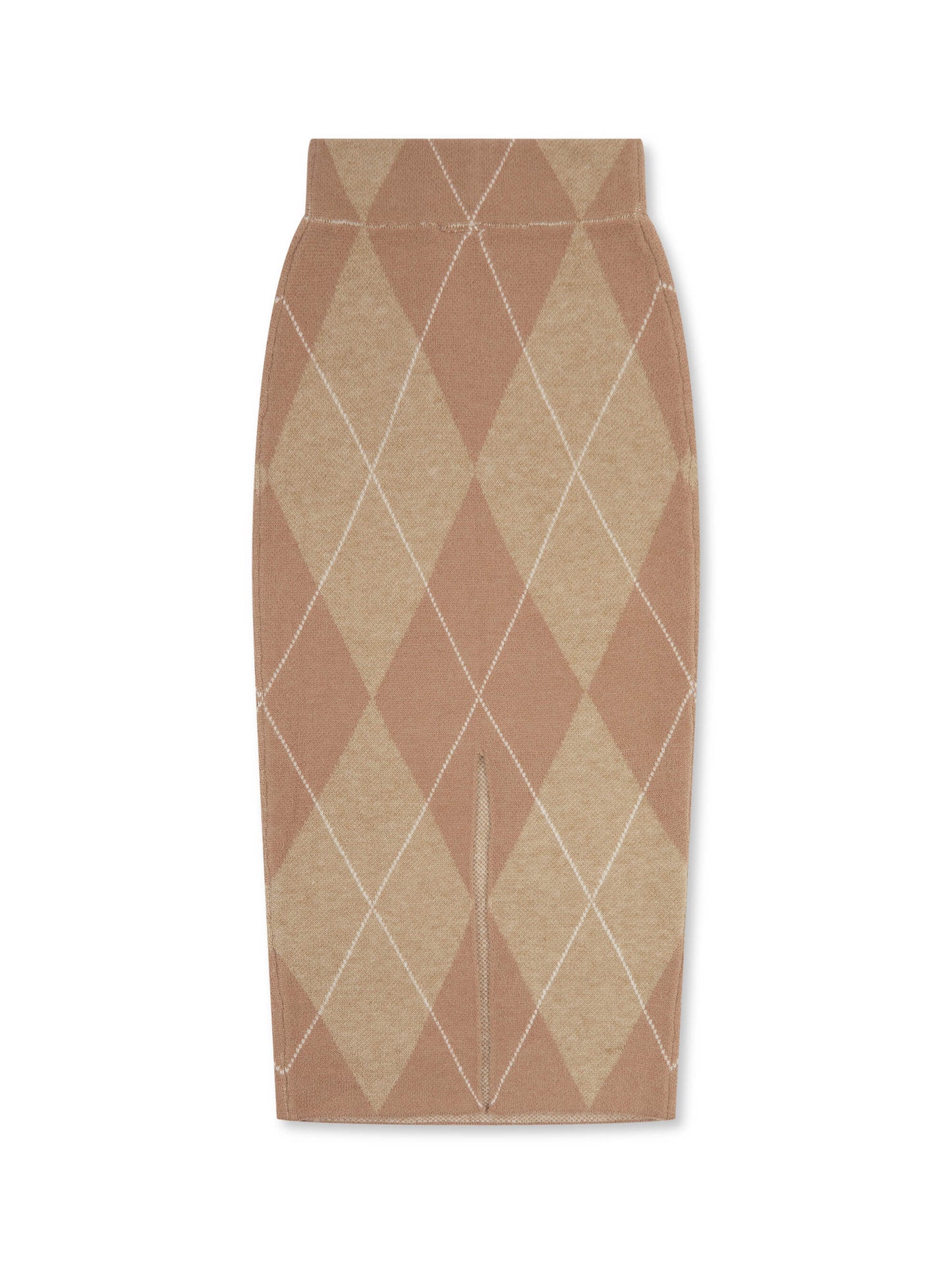 ‘PICTURE PERFECT’ ARGYLE DIAMOND KNIT COLUMN SKIRT CAMEL