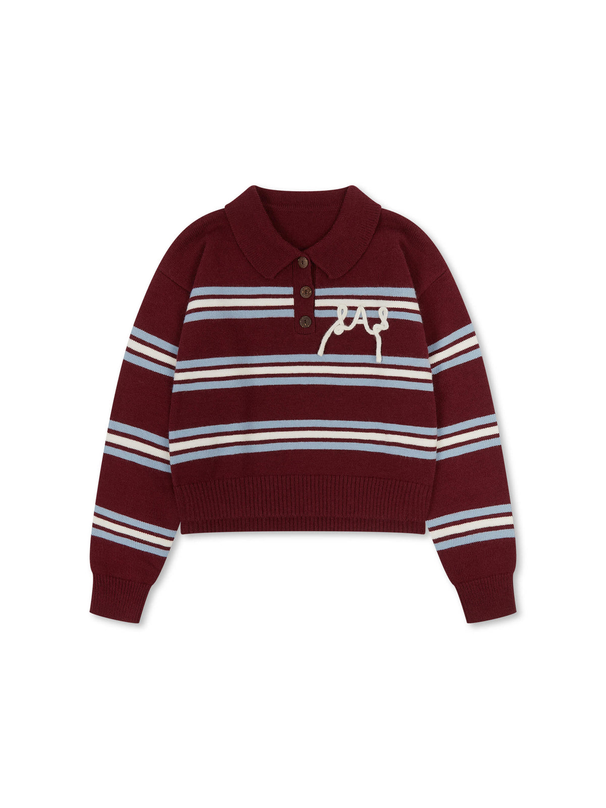 'SUKI' LAS KNITTED RUGBY TOP BURGUNDY MULTI