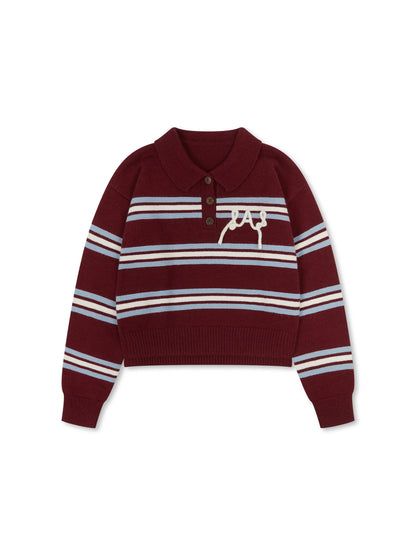 'SUKI' LAS KNITTED RUGBY TOP BURGUNDY MULTI