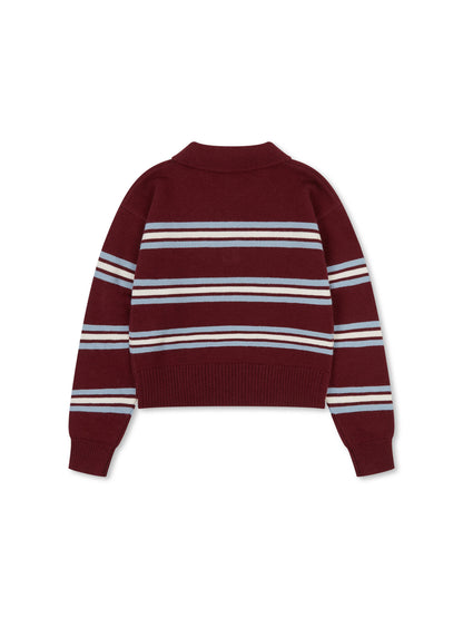 'SUKI' LAS KNITTED RUGBY TOP BURGUNDY MULTI