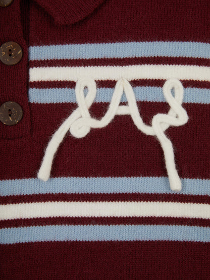 'SUKI' LAS KNITTED RUGBY TOP BURGUNDY MULTI