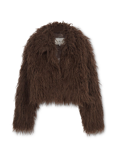'XOXO' FAUX FUR CROPPED JACKET BROWN