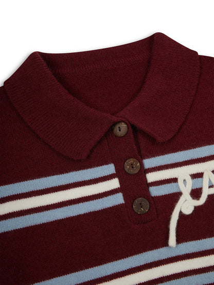 'SUKI' LAS KNITTED RUGBY TOP BURGUNDY MULTI