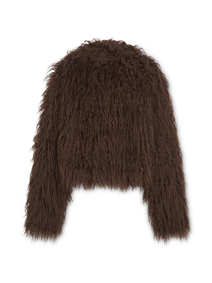 'XOXO' FAUX FUR CROPPED JACKET BROWN
