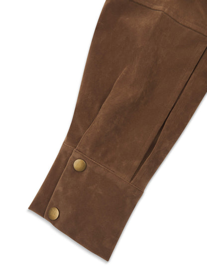 **PRE-ORDER** ‘STEVIE' FAUX SUEDE UTILITY HOURGLASS JACKET BROWN