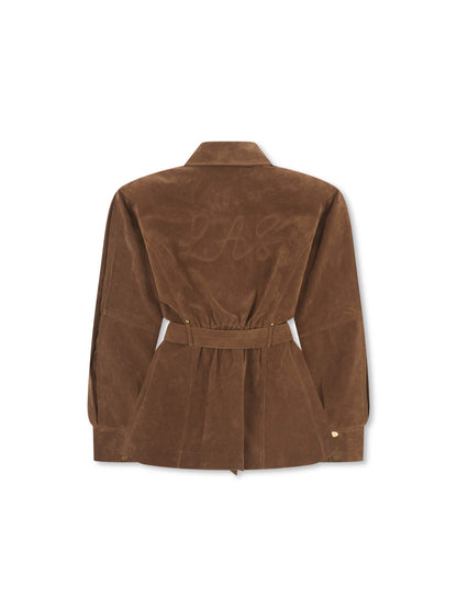 **PRE-ORDER** ‘STEVIE' FAUX SUEDE UTILITY HOURGLASS JACKET BROWN