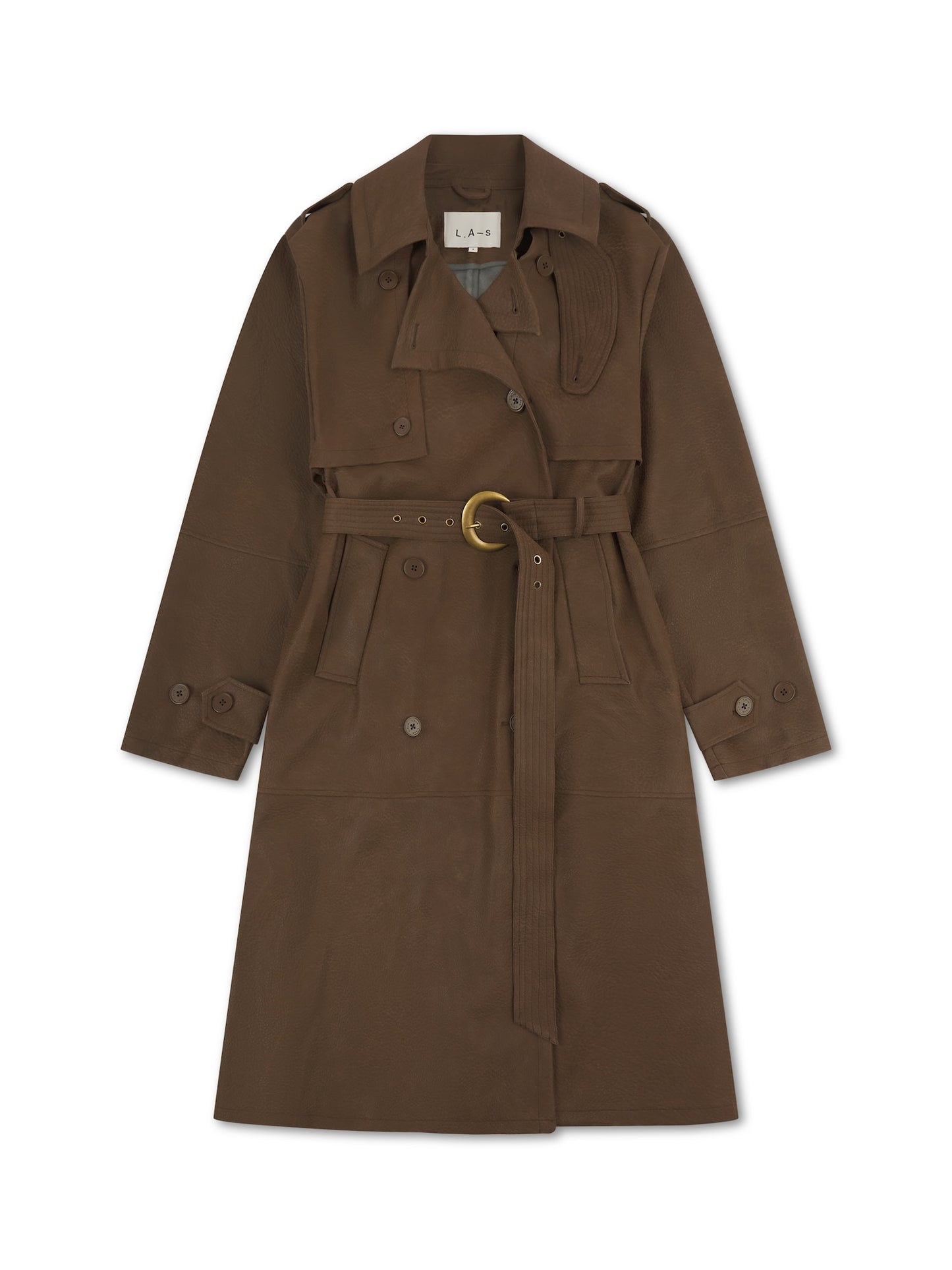 'VERSAILLES' LIMITED EDITION FAUX LEATHER SIGNATURE BELTED TRENCH COAT BROWN